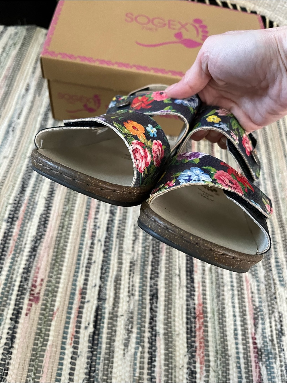 Sogex 1965 Comfort Italian Sandals Anatomic Floral Italy 36 Adjustable Fit Wedge - Picture 4 of 11